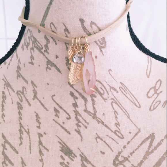 Charming Charlie Jewelry - Geode Charm Choker Boho Feather NWT